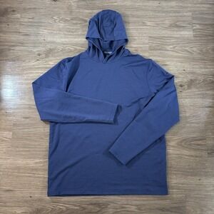 Peter Millar Excursionist Flex Hoodie Large Merino Wool Pullover Sweater Blue